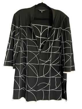 Ming Wang Women’s Geometric Longline Cardigan Black White Size Large